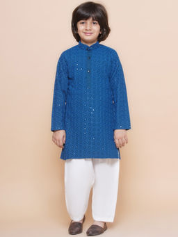 AJ Dezines - Boys Navy Blue Embellished & Embroidered Kurta with Salwar (Set of 2)