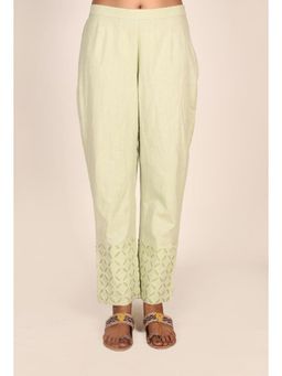 Tjori - Pistachio Green Cotton Applique Palazzo