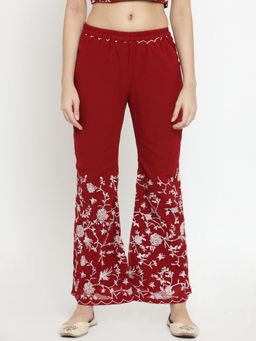 Tjori - Maroon Parsi Embroidered Palazzo