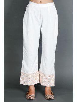 Tjori - White Palazzo with Mustard Kantha Embroidery