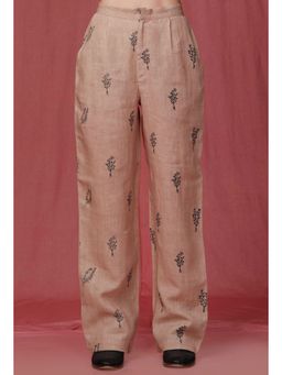 Tjori - Brown Hand Block Printed Linen Pant