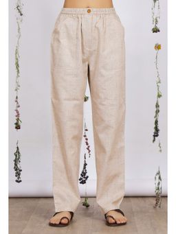 Tjori - Beige Straight Cotton Khadi Pant