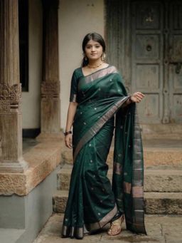 Anjaneya Sarees - Green Designer Cotton Silk Woven Saree with Unstitched Blouse