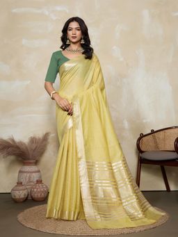 BFM - Yellow-Rama Solid Woven Design Linen Blend Saree with Unstitched Blouse