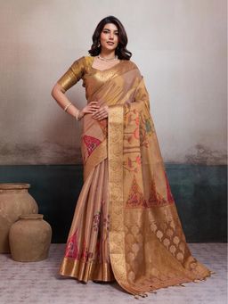 BFM - Brown Tissue Jacquard Woven Traditional Saree with Unstitched Blouse