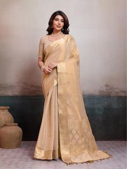 BFM - Gold Tissue Jacquard Woven Traditional Saree with Unstitched Blouse