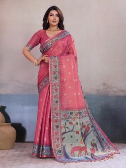 BFM - Coral Floral Printed Heavy Tissue Designer Saree with Unstitched Blouse