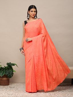 Garden VARELI - Orange Cationic Silk Geometric Printed Saree with Unstitched Blouse
