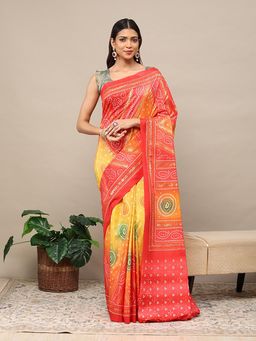 Garden VARELI - Multi-Color Crepe Bandhani Printed Saree with Unstitched Blouse