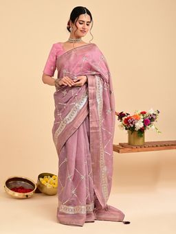 Hella Fashions - Lavender Embroidered Gota Patti Saree with Unstitched Blouse