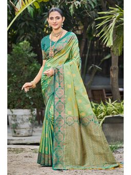 SURILI - Light Pista Green Soft Silk Woven Work Traditional Saree with Unstitched Blouse