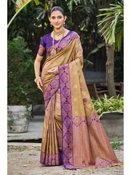 SURILI - Royal Purple Soft Silk Woven Work Traditional Saree with Unstitched Blouse