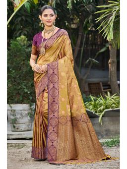 SURILI - Golden-Mustard Soft Silk Woven Work Traditional Saree with Unstitched Blouse
