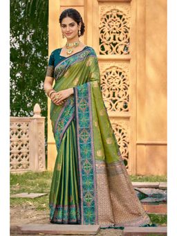 SURILI - Leaf Green Soft Silk Woven Work Traditional Saree with Unstitched Blouse