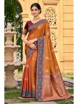 SURILI - Rust Soft Silk Woven Work Traditional Saree with Unstitched Blouse