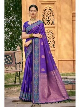 SURILI - Royal Purple Soft Silk Woven Work Traditional Saree with Unstitched Blouse
