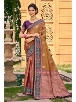 SURILI - Brown Soft Silk Woven Work Traditional Saree with Unstitched Blouse