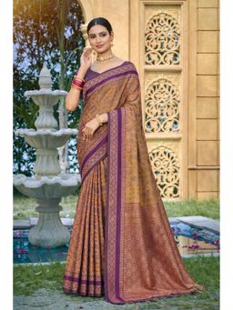 SURILI - Mustard Soft Silk Printed Woven Work Traditional Saree with Unstitched Blouse
