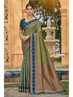 SURILI - Olive Soft Silk Printed Woven Work Traditional Saree with Unstitched Blouse