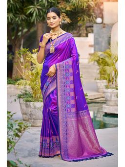SURILI - Purple Soft Silk Woven Work Traditional Saree with Unstitched Blouse