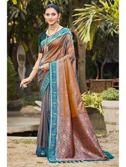 SURILI - Brown Soft Silk Woven Work Traditional Saree with Unstitched Blouse