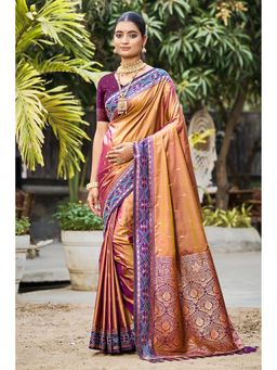 SURILI - Copper Soft Silk Woven Work Traditional Saree with Unstitched Blouse