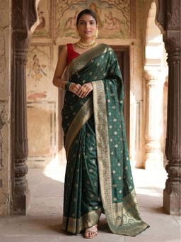 Anjaneya Sarees - Green Designer Banarasi Silk Woven Saree with Unstitched Blouse