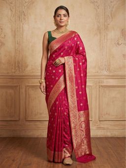 Anjaneya Sarees - Pink Designer Banarasi Silk Woven Saree with Unstitched Blouse