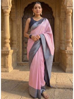 Anjaneya Sarees - Pink Designer Woven Banarasi Silk Saree with Unstitched Blouse