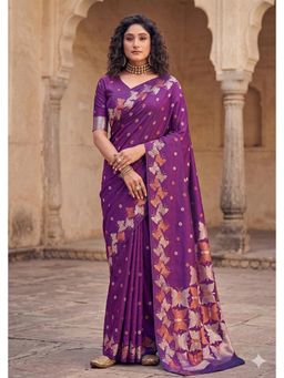 Anjaneya Sarees - Purple Designer Woven Banarasi Silk Saree with Unstitched Blouse