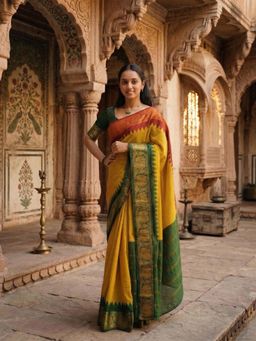 Anjaneya Sarees - Yellow Designer Banarasi Silk Woven Saree with Unstitched Blouse