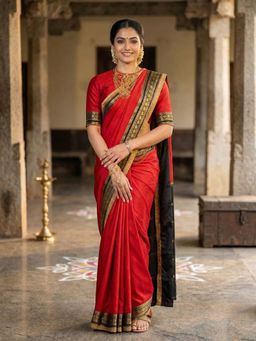 Anjaneya Sarees - Red Designer Woven Kanjeevaram Saree with Unstitched Blouse