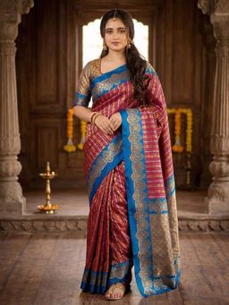 Anjaneya Sarees - Pink Designer Banarasi Silk Woven Saree with Unstitched Blouse