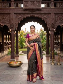 Anjaneya Sarees - Black Designer Woven Banarasi Silk Saree with Unstitched Blouse