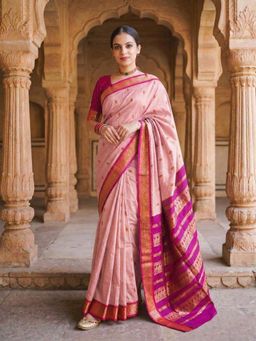 Anjaneya Sarees - Pink Designer Cotton Silk Woven Saree with Unstitched Blouse
