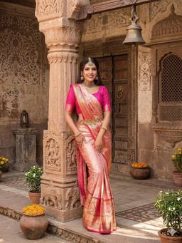 Anjaneya Sarees - Pink Designer Zari Woven Banarasi Silk Saree with Unstitched Blouse