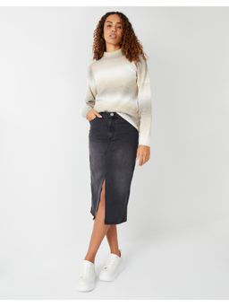 Threadbare - Grey Wash Denim Split Front Midi Skirt