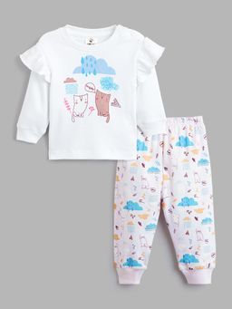 Hopscotch - 2-Piece White Pure Cotton T-Shirt and Pyjama