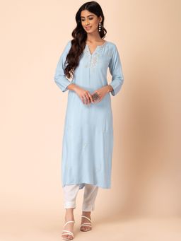 Indya - Light Blue Embroidered Kurta