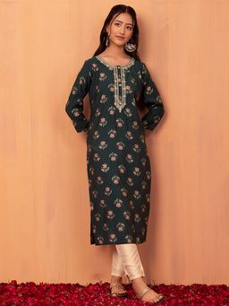 Indya - Black Floral Print Kurta