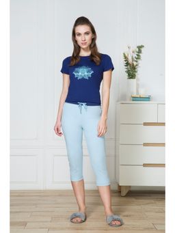 Van Heusen Woman Lingerie and Athleisure - Van Heusen Women Drawstring Waistband & Reflective Trim Lounge Capris - Blue