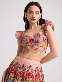 CHANDRIMA - Soft Pink Multicolor Floral Crop Top