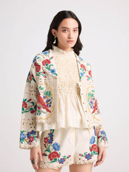 CHANDRIMA - Ivory Applique and Beadwork Short Jacket