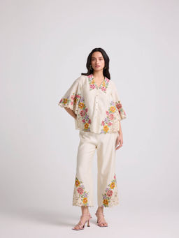 CHANDRIMA - Ivory Floral Cutwork Pants