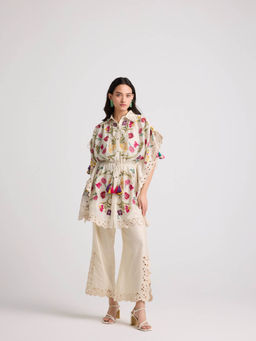 CHANDRIMA - Ivory Cutwork Side Slit Pants
