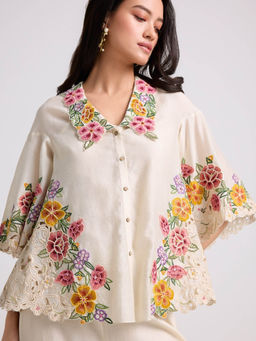 CHANDRIMA - Ivory Floral Cutwork Shirt