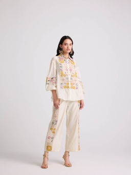 CHANDRIMA - Ivory Checkered Yoke Detail Shirt