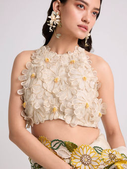 CHANDRIMA - Ivory Daisy 3D Applique Crop Top