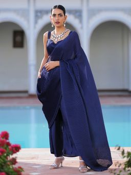 Swtantra - Accordion Midnight Navy Blue Pre-Draped Saree without Blouse