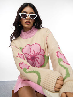 The Souled Store - Room To Bloom Womens Oversized Sweater - Cream